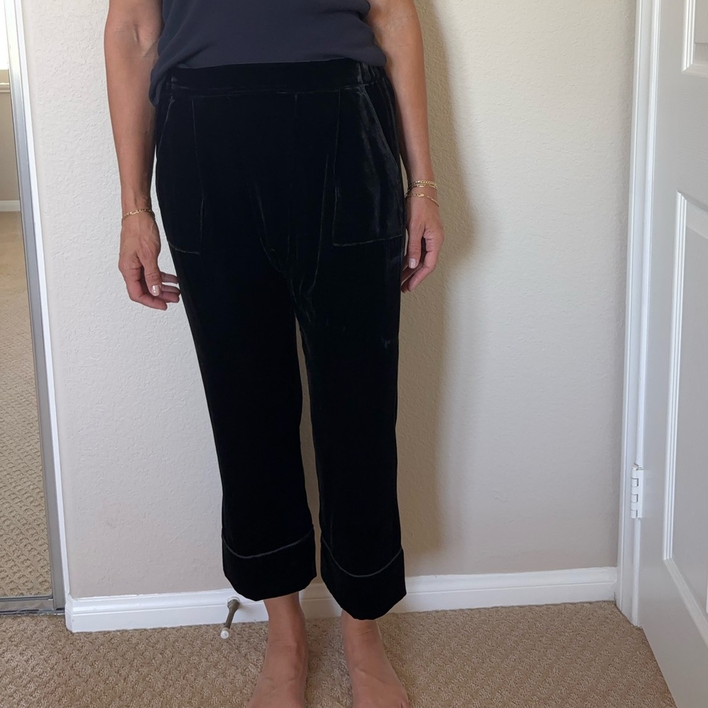 THE GREAT. Black Velvet Pull-On Pants
